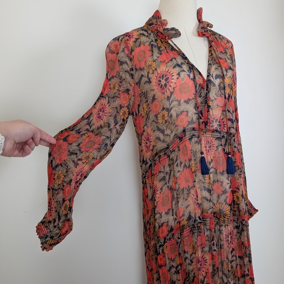 By Anthropologie The Marais Printed Chiffon Maxi Dress Long Sleeve - Picture 7 of 15